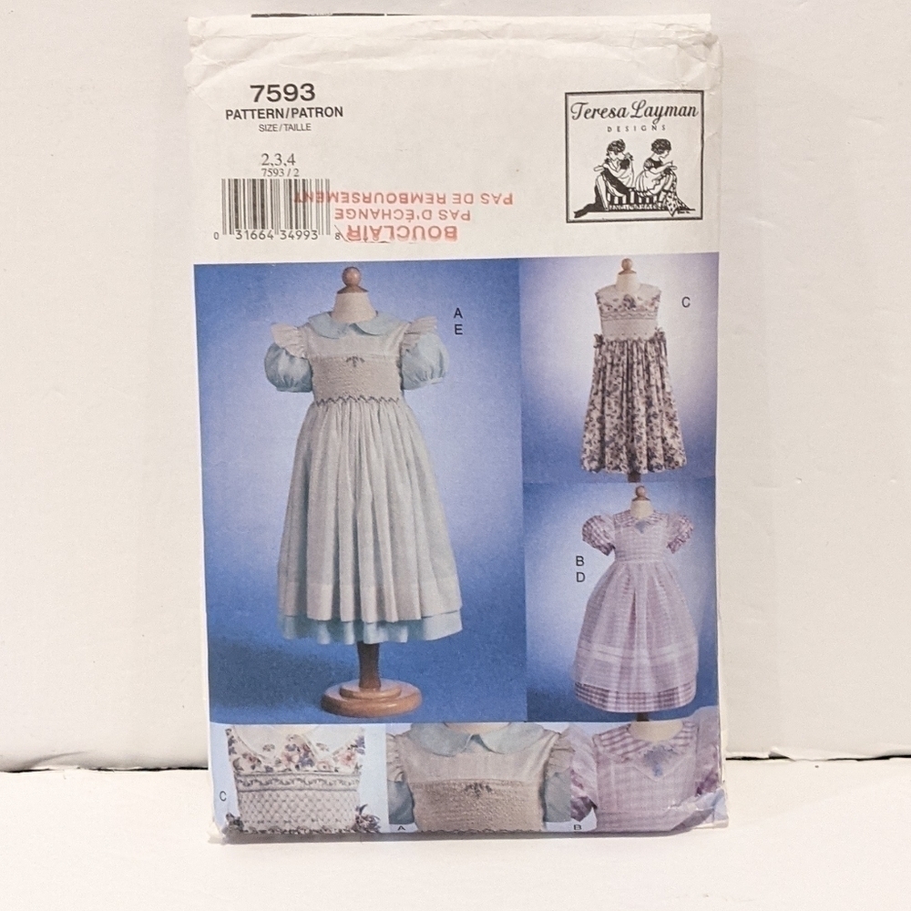2/$20 Vogue Teresa Layman children’s dress and pinafore pattern 7593 sz 2-3-4